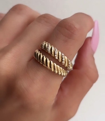 Ręcznie twist klasyczny 925 srebrny pierścionek dla kobiet biżuteria pokryta złotem 18K