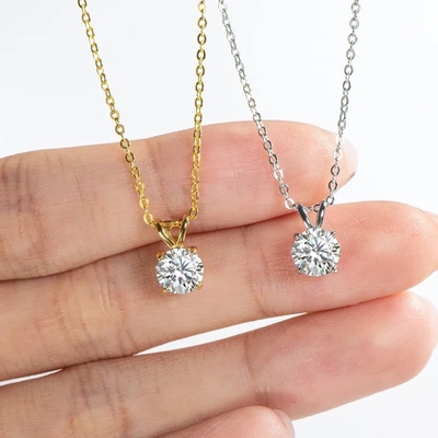 925 Sterling Silver Pendant dla dziewcząt 18K Yellow Gold Round Cut Solitaire Stone Gift
