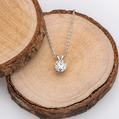 925 Sterling Silver Pendant dla dziewcząt 18K Yellow Gold Round Cut Solitaire Stone Gift