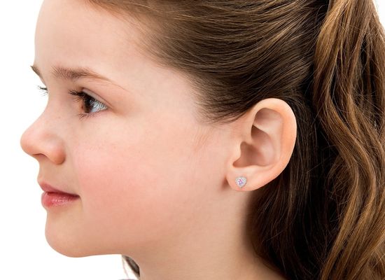 Kolczyki sztyfty dla dzieci ze srebra próby 925 w kształcie serca z różowymi i białymi cyrkoniami sześciennymi (CZ) z oprawą pave do ekskluzywnej biżuterii