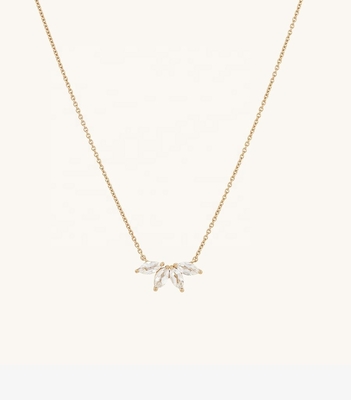 925 Srebro 14K Zalicowany Naszyjnik 18" Markiza Topaz Wisiorek I Białe CZ Diamenty