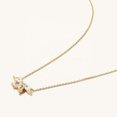 925 Srebro 14K Zalicowany Naszyjnik 18" Markiza Topaz Wisiorek I Białe CZ Diamenty