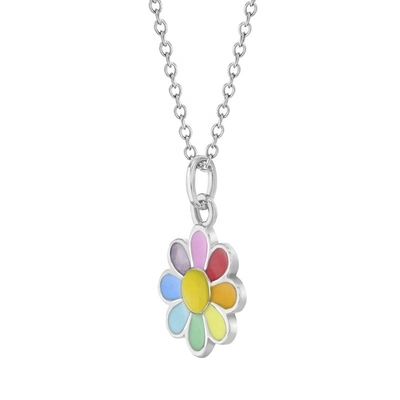 925 Sterling Silver Rainbow Enamel Daisy Pendant Necklaces dla dzieci i młodych dziewcząt