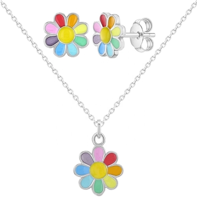 925 Sterling Silver Rainbow Enamel Daisy Pendant Necklaces dla dzieci i młodych dziewcząt