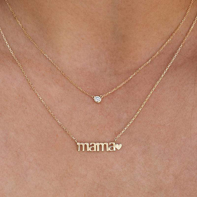 26mm 18K złoty naszyjnik MAMA Naszyjnik serca na Dzień Kobiet