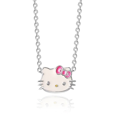 Różowy biały emaliet Hello Kitty Sterling Silver Pendant Rhodium Plating