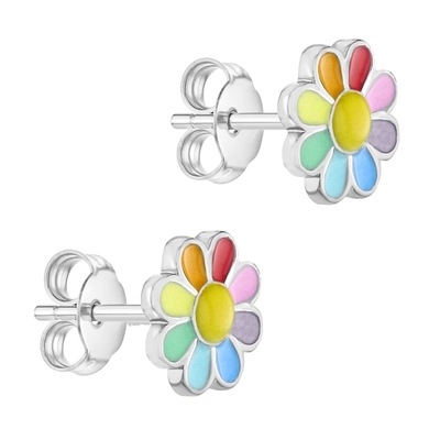 925 Sterling Silver Enamel Kolorowa Księżniczka Deinty Flower Stud Kolczyk dla Dziewczyn