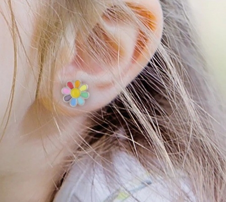 925 Sterling Silver Enamel Kolorowa Księżniczka Deinty Flower Stud Kolczyk dla Dziewczyn
