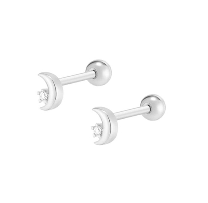 925 Sterling Silver Tiny CZ Moon Piercing Stud Kolczyk z zamknięciem tylnym