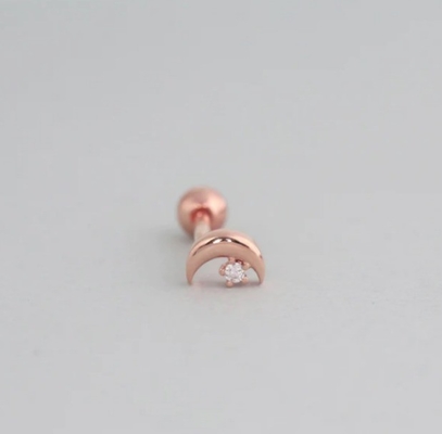 925 Sterling Silver Tiny CZ Moon Piercing Stud Kolczyk z zamknięciem tylnym