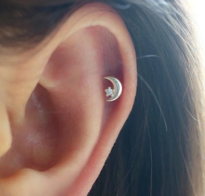 925 Sterling Silver Tiny CZ Moon Piercing Stud Kolczyk z zamknięciem tylnym