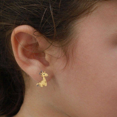 Technologia Micro Insert Sterling Srebro Dziecięce biżuteria Żyrafka Stud kolczyki