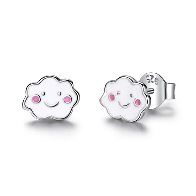 Rhodium Plated 925 Silver Clouds Emaliowane kolczyki dla dzieci