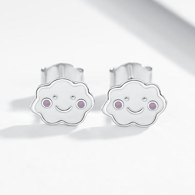 Rhodium Plated 925 Silver Clouds Emaliowane kolczyki dla dzieci