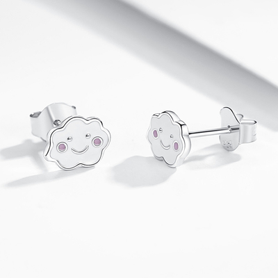 Rhodium Plated 925 Silver Clouds Emaliowane kolczyki dla dzieci