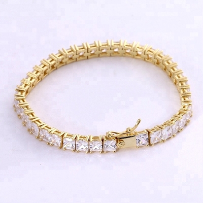 Unisex Ręcznie wykonana 18K złota Hip Hop lodowa równa diament CZ 925 Sterling srebrny zestaw bransoletka tenisowa