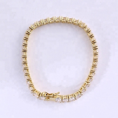 Unisex Ręcznie wykonana 18K złota Hip Hop lodowa równa diament CZ 925 Sterling srebrny zestaw bransoletka tenisowa