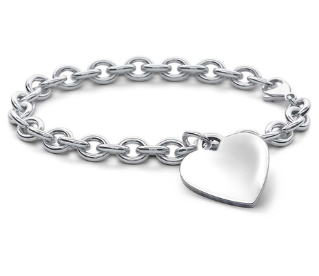 Mężczyzna 925 Sterling Silver Heart Charm Wielka bransoletka dla wyrafinowanego wyglądu 15x15mm
