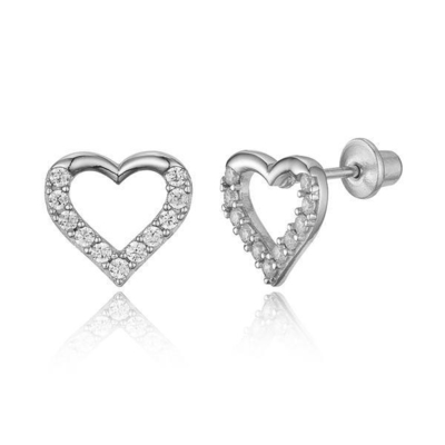Micro Insert Heart Różowe kolczyki do dzieci w srebrze 925