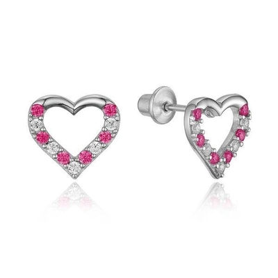 Micro Insert Heart Różowe kolczyki do dzieci w srebrze 925