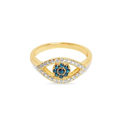 Niestandardowy rozmiar 925 Sterling Silver Cutout Pave Inlaid Eye Ring z 18K Gold Plating