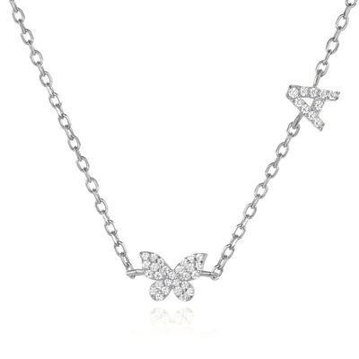 Naszyjnik Mini 18K złoto biały Mikron Pave CZ Butterfly 925 Sterling Silver Pendant
