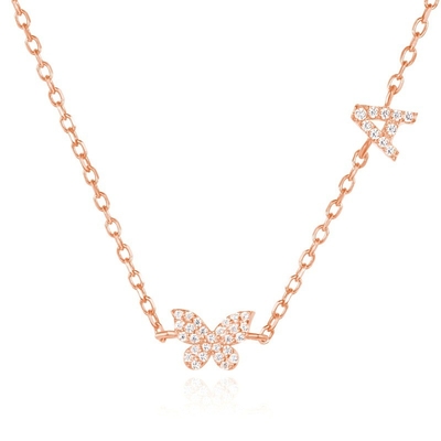 Naszyjnik Mini 18K złoto biały Mikron Pave CZ Butterfly 925 Sterling Silver Pendant