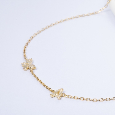 Naszyjnik Mini 18K złoto biały Mikron Pave CZ Butterfly 925 Sterling Silver Pendant