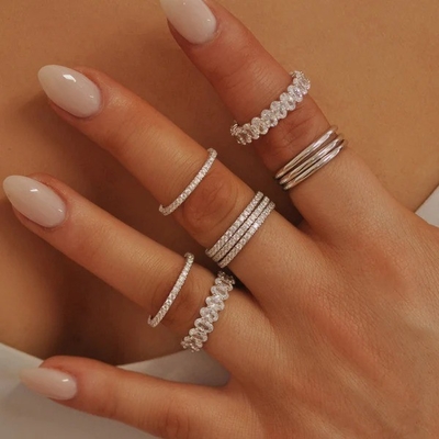 18K złoto pokryte zestaw ślubny Eternity Band Pierścień dla kobiet 925 Sterling Silver Set