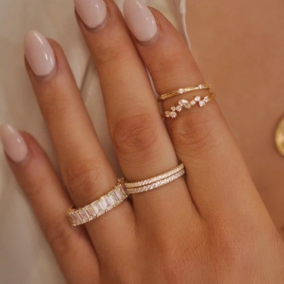18K złoto pokryte zestaw ślubny Eternity Band Pierścień dla kobiet 925 Sterling Silver Set