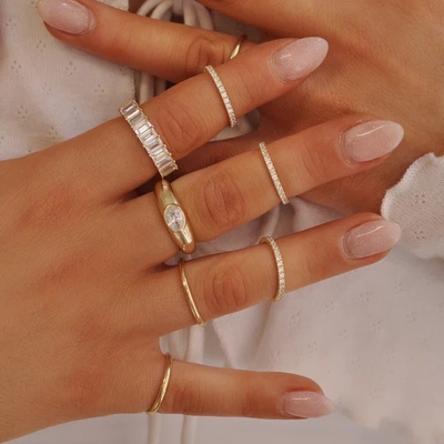 18K złoto pokryte zestaw ślubny Eternity Band Pierścień dla kobiet 925 Sterling Silver Set