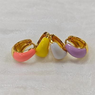 Fine Jewelry Bold Dome Emalia Huggie 925 Srebrne kolczyki