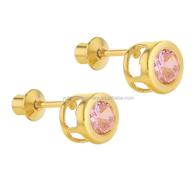 Ręcznie wykonane 4mm Clear CZ Złote kolczyki stud dla niemowląt Dzieci 925 Srebrne biżuteria