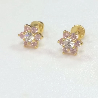 Kwiat Ametyst CZ Kamień urodzinowy Dziewczynki 925 Sterling Srebrny Skrętowy Z powrotem Kolczyki Stud