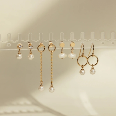 Bezel Setting CZ Stud Kolczyk Biała Perła 925 Sterling Srebro Drop Kolczyk
