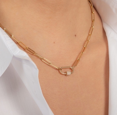 18K Złote Wielkie Klip Papierowy 925 Sterling Silver Oval Chain Naszyjnik z OEM