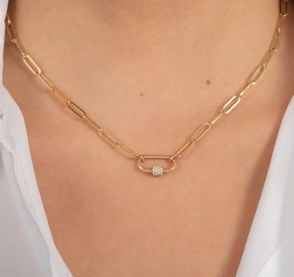 18K Złote Wielkie Klip Papierowy 925 Sterling Silver Oval Chain Naszyjnik z OEM