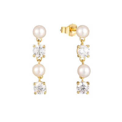 Białe kolczyki CZ Pearl Drop Chain dla wyrafinowanych kobiet 925 srebra szterlingowego