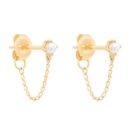925 Sterling Silver Chain Drop Pearl Earrings Białe słodkowodne perłowe kolczyki