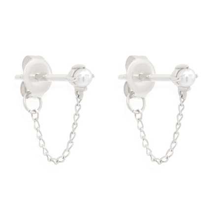 925 Sterling Silver Chain Drop Pearl Earrings Białe słodkowodne perłowe kolczyki