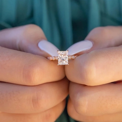 Vintage ręcznie wykonane 18K złoto baguette Cut Stone Pierścień zaręczynowy styl vintage dla kobiet