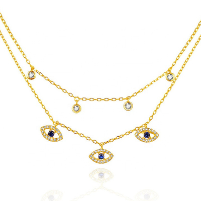 Dwuwarstwowy Evil Eye Bezel Set Diamentowy Naszyjnik Kobiety