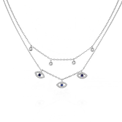 Dwuwarstwowy Evil Eye Bezel Set Diamentowy Naszyjnik Kobiety