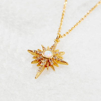 Opal Złote Starburst Naszyjnik 925 Starburst Naszyjnik Srebrny