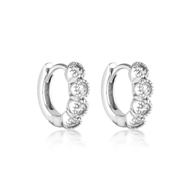 925 Sterling Silver Bezel Setting Cubic Zirconia Huggies Kobiety Kolczyki