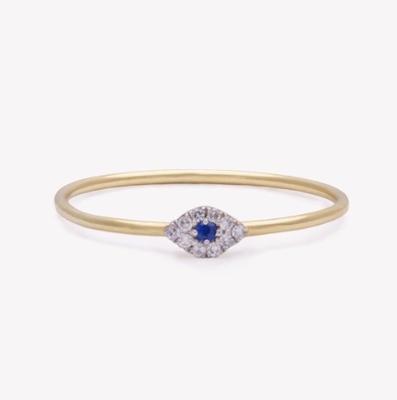 Klasyczny Mini Pave Ring z Diamentowym Okiem i Niebieskim Sapphire w 925 Sterling Silver