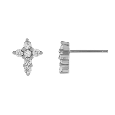 18K złoto pokryte Micron Pave Cross Stud kolczyk w 925 srebra dla dziewcząt