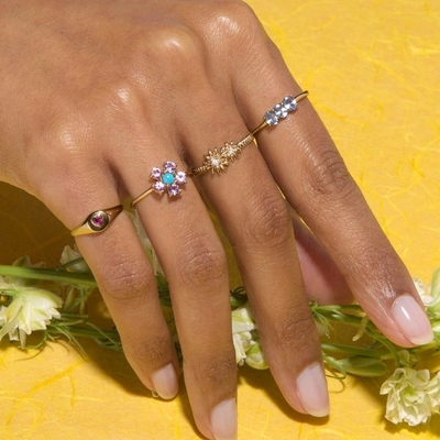 Mody Złote 925 Sterling Silver Daisy CZ Pierścień Damska elegancja Akcesorium