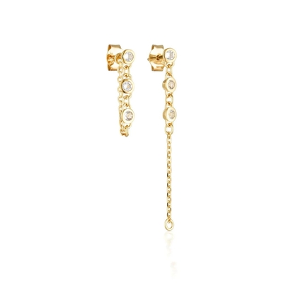 Drop Bezel White Diamond 925 Sterling Silver Chain Earrings Moda