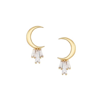 18K złoto pokryte 925 srebrnym baguette Moon Stud kolczyki dla kobiet AAA CZ Stone